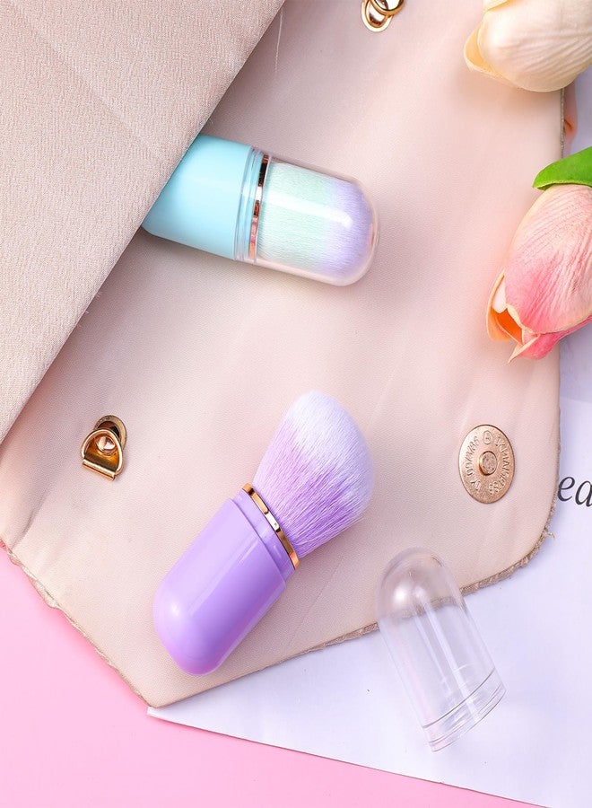 Yuanchu Retractable Kabuki Makeup Brushes, 2 Pcs Travel Makeup Brushes Blush Brushes Cute Powder Brush Foundation Brush for Liquid Foundation Pressed Powder Contouring Cream(Green+Purple) - Image 3